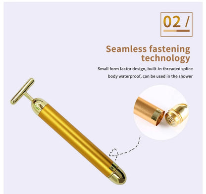 T-Shaped Thin Face Stick 24k Golden Facial Lifting Massager Roller Vibrating Body Skin Tighten Anti-Wrinkle Face-Lift Device