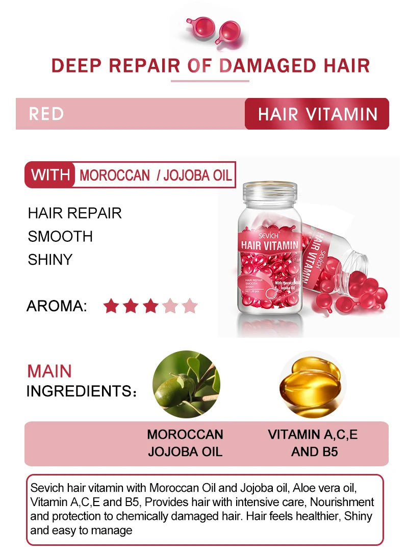 30pcs/lot Moroccan Hair Oil Smooth Silky Hair Vitamin Capsule Keratin Complex Oil Care Repair Damaged Hairs Serum Anti-Loss 2024