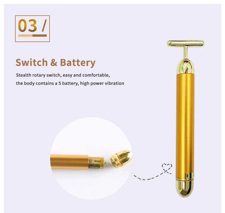 T-Shaped Thin Face Stick 24k Golden Facial Lifting Massager Roller Vibrating Body Skin Tighten Anti-Wrinkle Face-Lift Device