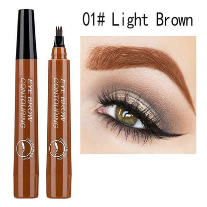 Four pronged liquid eyebrow pencil, long-lasting, non smudging, waterproof, and sweat resistant. Available in 5 colors