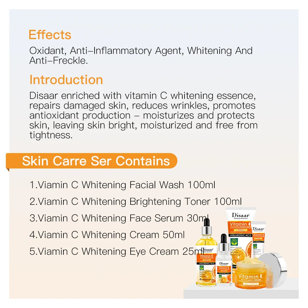 Disaar Vitamin C Facial Care Set Face Cleanser Fade Dark Circles Eye Cream Essence Lighten Spots VC Care