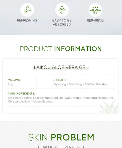 LAIKOU Aloe Vera Gel Face Cream Deep hydration Leave-On Sleeping Mask Natural Plants Transparent Aloe Gel Nourishing Tender Skin