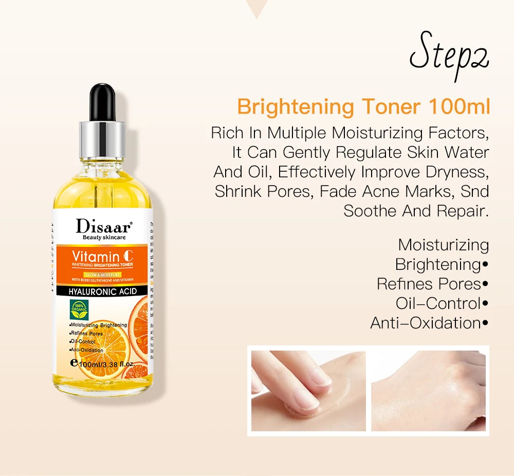 Disaar Vitamin C Facial Care Set Face Cleanser Fade Dark Circles Eye Cream Essence Lighten Spots VC Care