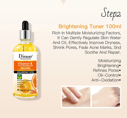 Disaar Vitamin C Facial Care Set Face Cleanser Fade Dark Circles Eye Cream Essence Lighten Spots VC Care