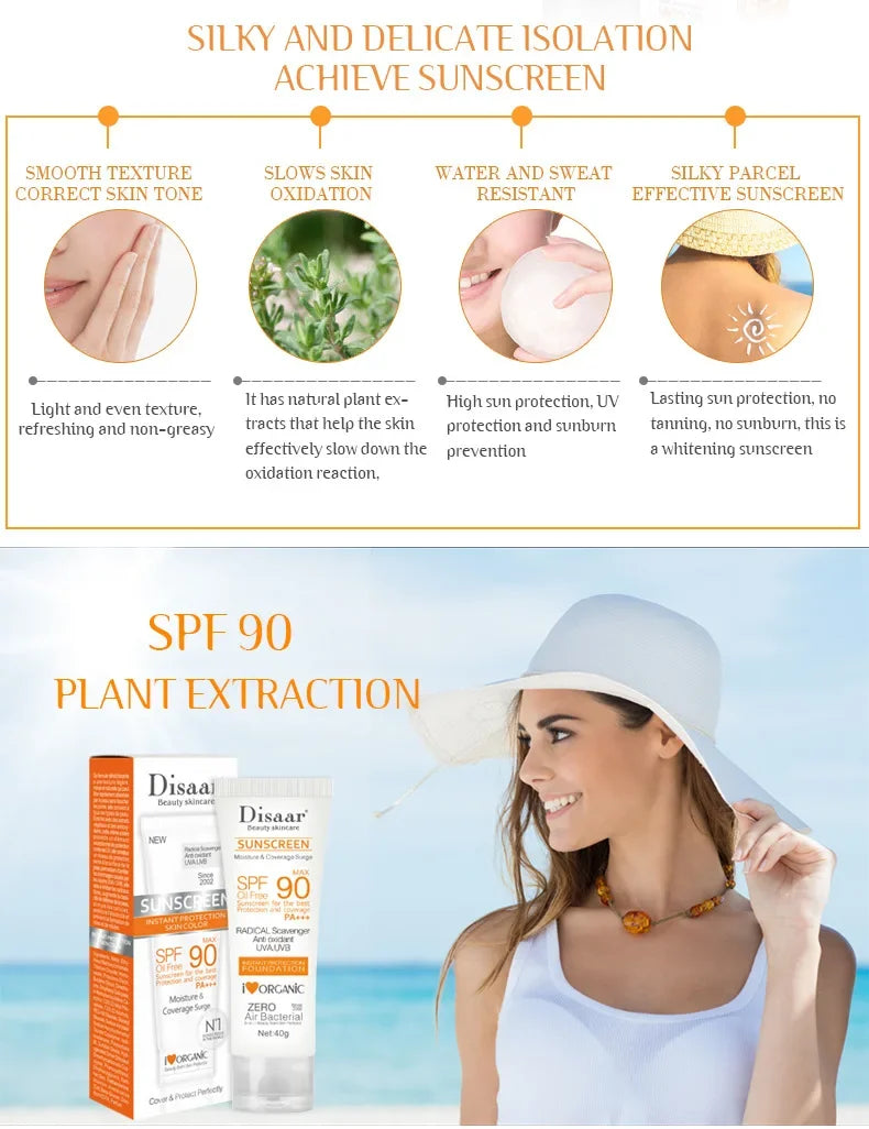 Facial Body Sunscreen SPF90+ Solar Blocker Skin Waterproof Whitening Cream Anti UV Sun Block Facial Mild Moisturizer Serum 40g