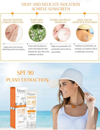 Facial Body Sunscreen SPF90+ Solar Blocker Skin Waterproof Whitening Cream Anti UV Sun Block Facial Mild Moisturizer Serum 40g