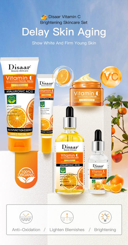 Disaar Vitamin C Facial Care Set Face Cleanser Fade Dark Circles Eye Cream Essence Lighten Spots VC Care