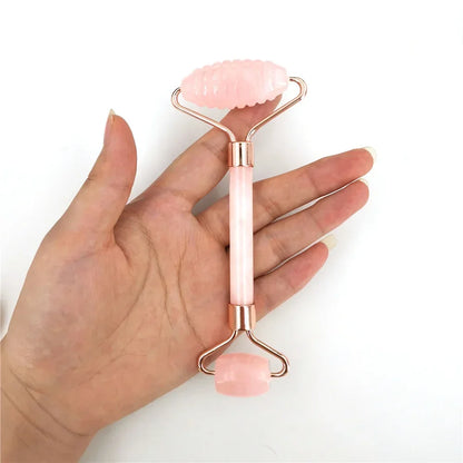 Natural Rose Quartz Jade Roller Gua Sha Set Facial Body Massager Roller Jade Stone Massage Set Face Lifting Beauty Massage Tool