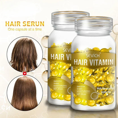 30pcs/lot Moroccan Hair Oil Smooth Silky Hair Vitamin Capsule Keratin Complex Oil Care Repair Damaged Hairs Serum Anti-Loss 2024