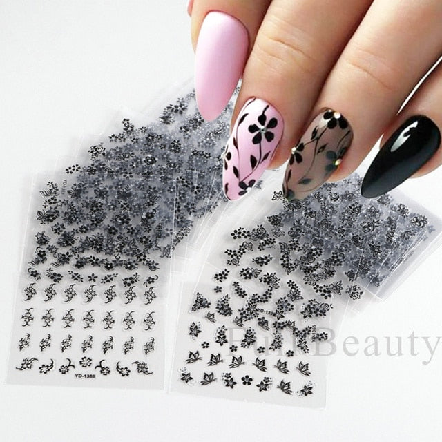 Elevate Your Nail Art with 30Pcs Pink White Flowers Nail Sticker Set - Charm Trove