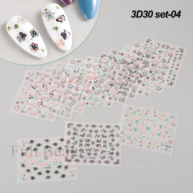 Elevate Your Nail Art with 30Pcs Pink White Flowers Nail Sticker Set