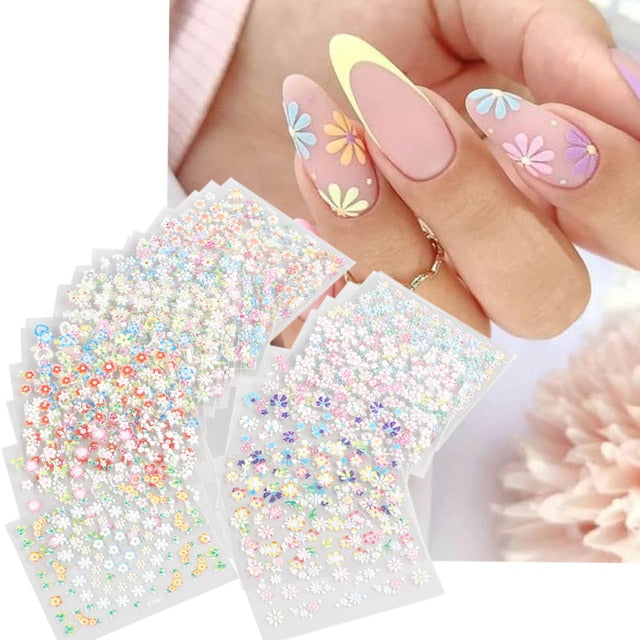 Elevate Your Nail Art with 30Pcs Pink White Flowers Nail Sticker Set - Charm Trove