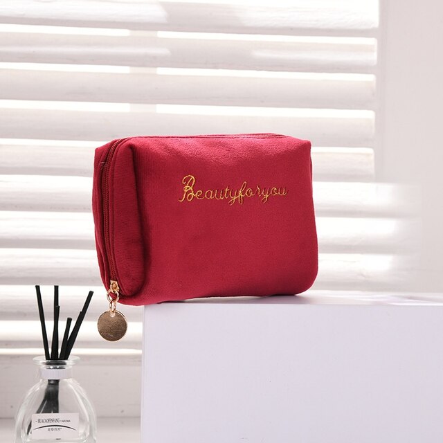 Stylish Velvet Women's Cosmetic Bag: Travel-Ready Makeup Organizer with Spacious Storage and Elegant Solid Color Design - Charm Trove