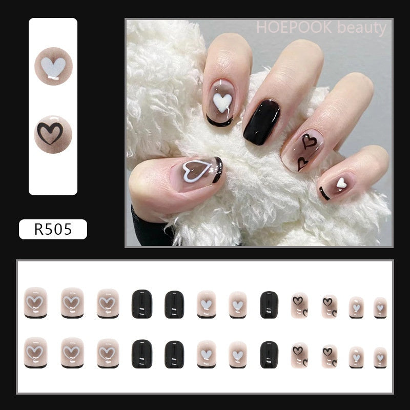 Your Nail Game with 24pcs Black Heart Coffin Press On Nail Tips
