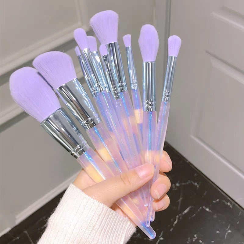 10Pcs Glitter Purple Makeup Brushes Set with BagSet