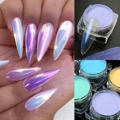 White Chrome Pearl Nail Powder Glitter Wedding Bride Nail Design Aurora Rubbing Dust Mirror Effect Fairy Powder Polish Flake - Charm Trove