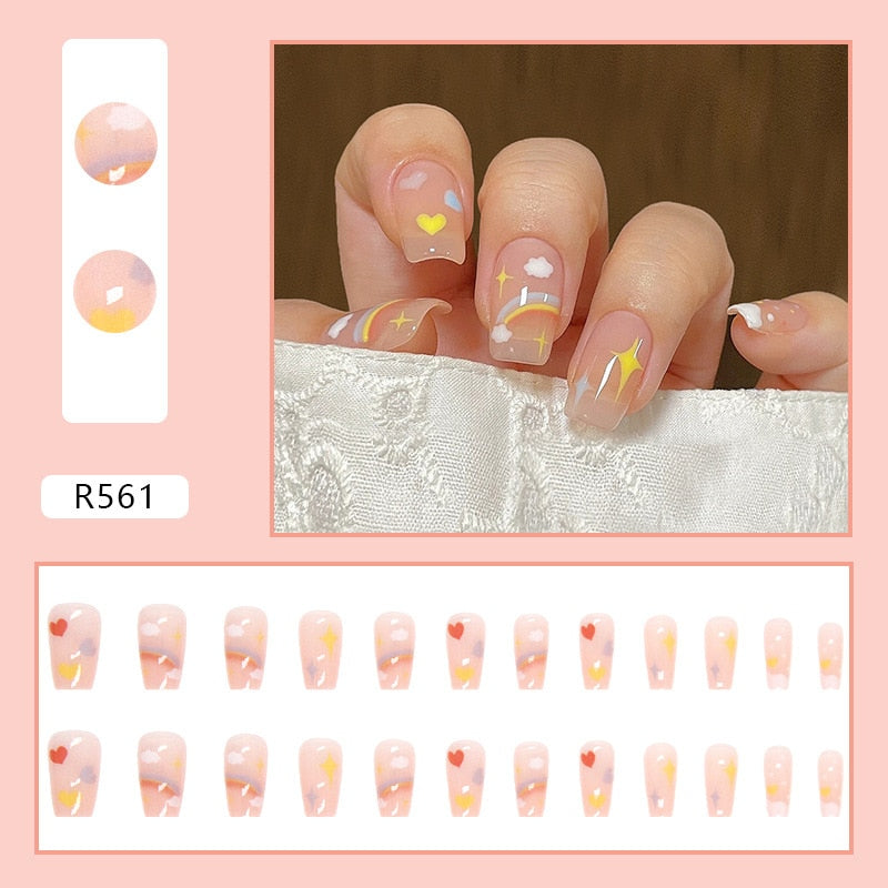 Express Your Playful Side with 24P Cute Childlike Rainbow Nail Art - Charm Trove