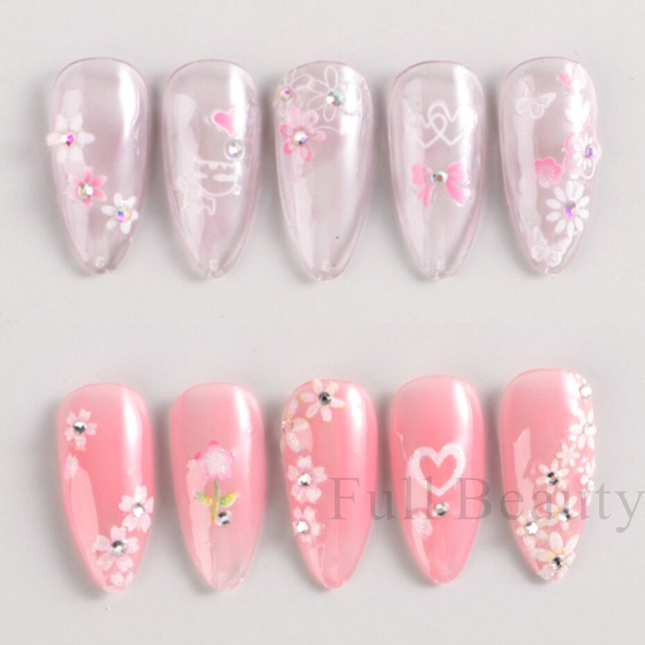 Elevate Your Nail Art with 30Pcs Pink White Flowers Nail Sticker Set - Charm Trove