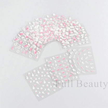 Elevate Your Nail Art with 30Pcs Pink White Flowers Nail Sticker Set - Charm Trove