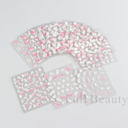 Elevate Your Nail Art with 30Pcs Pink White Flowers Nail Sticker Set - Charm Trove