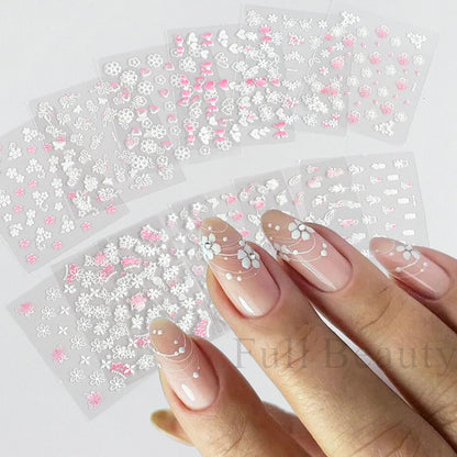 Elevate Your Nail Art with 30Pcs Pink White Flowers Nail Sticker Set - Charm Trove