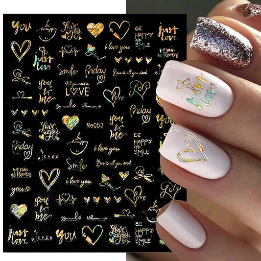 Express Your Style with 3D Laser Heart Letter Nail Stickers - Charm Trove