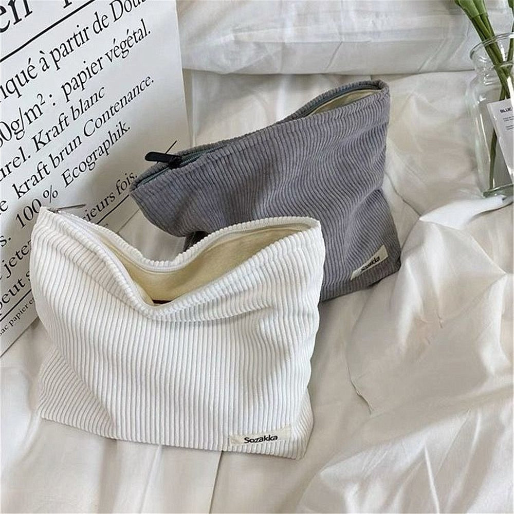 Versatile Corduroy Cosmetic Bag: Stylish, Spacious, and Multifunctional for Travel and Everyday Use - Charm Trove