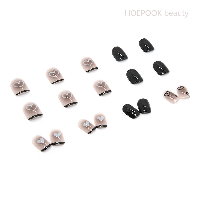 Your Nail Game with 24pcs Black Heart Coffin Press On Nail Tips