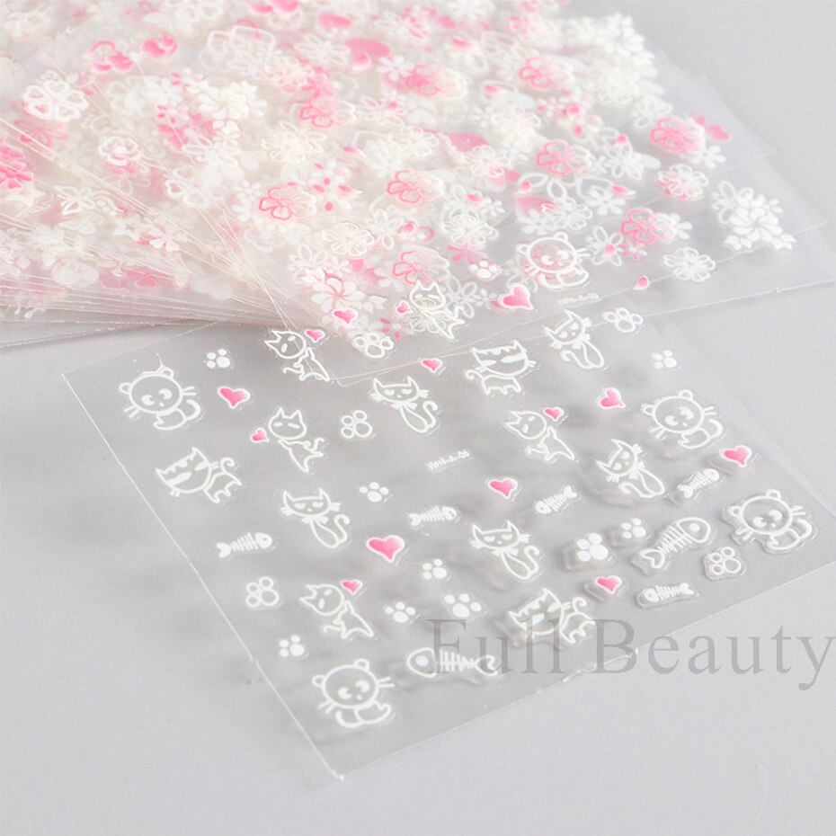 Elevate Your Nail Art with 30Pcs Pink White Flowers Nail Sticker Set - Charm Trove