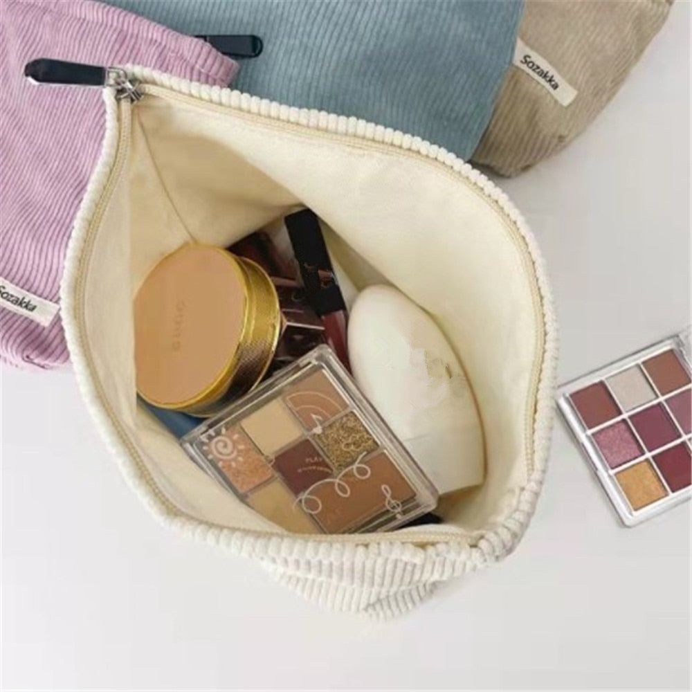 Versatile Corduroy Cosmetic Bag: Stylish, Spacious, and Multifunctional for Travel and Everyday Use